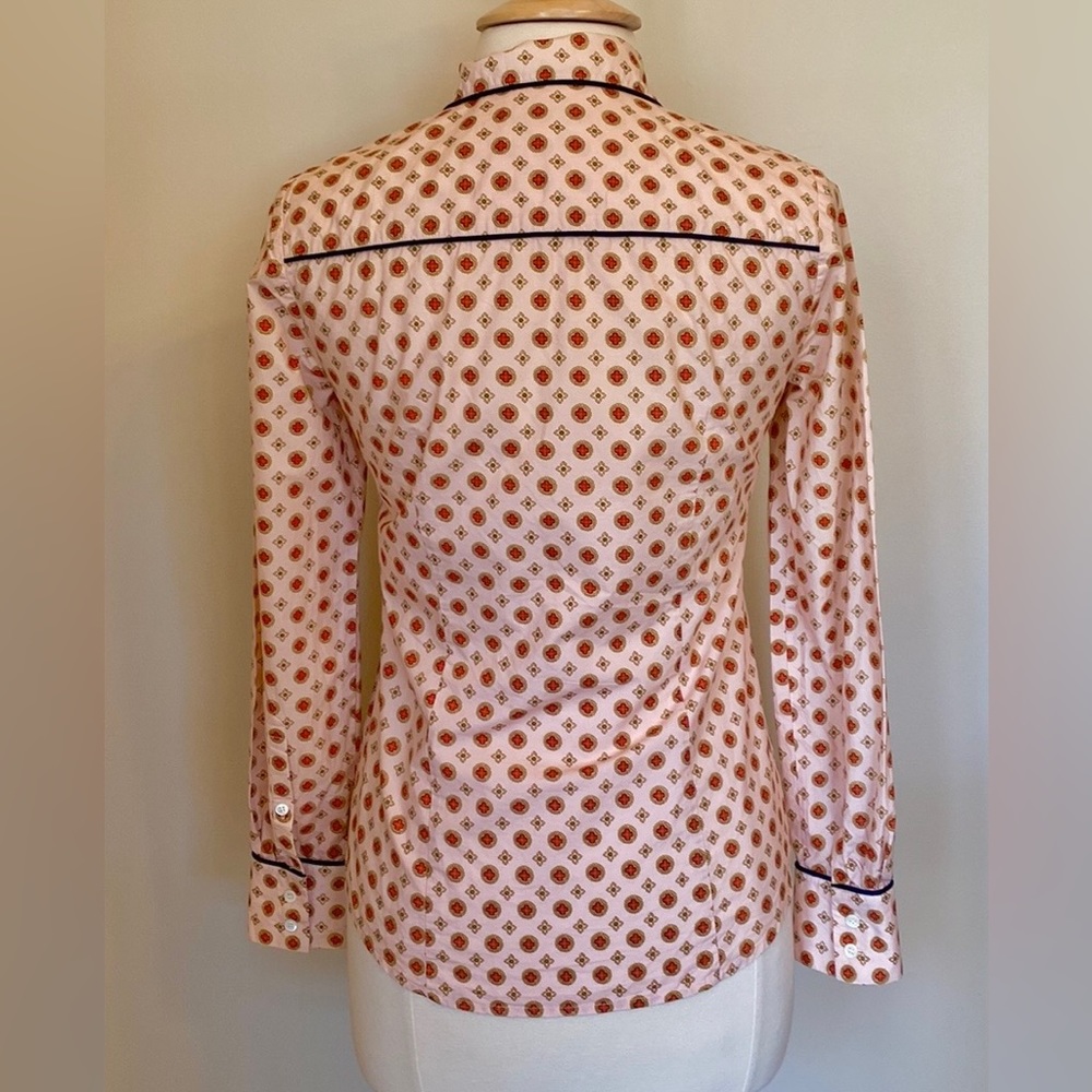 J. Crew Pink Red Gold Geometric SZ 2 Modern Contemporary Preppy Retro Office Top - Picture 7 of 10